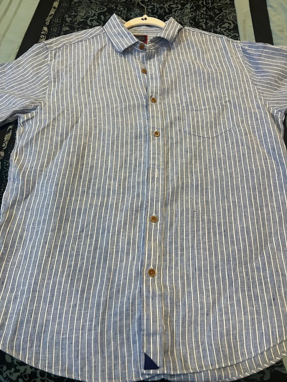 UNTUCKit Blue and White Vertical Stripe Button-Down Shirt - Picture 8 of 8